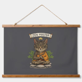 Zen-Meister-Katze Lustige Chill Graue Tabby-Katze Wandteppich Mit Holzrahmen