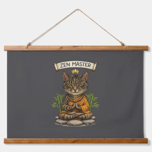Zen-Meister-Katze Lustige Chill Graue Tabby-Katze Wandteppich Mit Holzrahmen