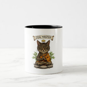 Zen-Meister-Katze Lustige Chill Graue Tabby-Katze Zweifarbige Tasse