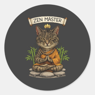 Zen-Meister-Katze Lustige Chillige Graue Tabby-Kat Runder Aufkleber