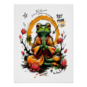 Zen-Modus aktiviert meditierender Frosch-Mönch Poster