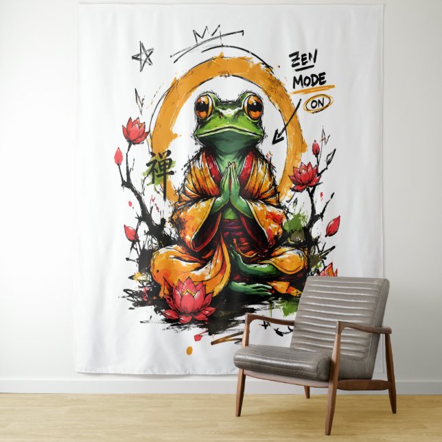 Zen-Modus aktiviert meditierender Frosch-Mönch Wandteppich (Beispiel)