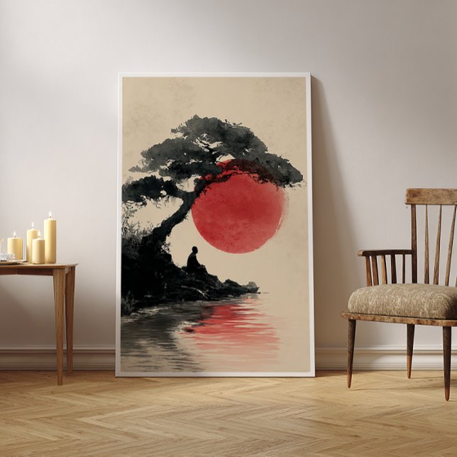 Zen Monk Meditation Sonnenuntergang Kunst - Minima Poster (Von Creator hochgeladen)