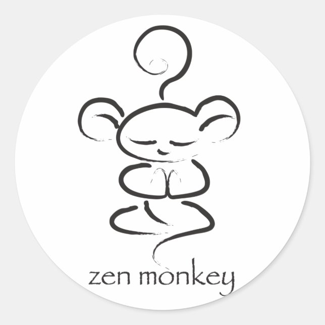 Zen Monkey Runder Aufkleber (Vorderseite)