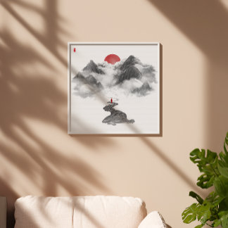 Zen Mountain Cloud Path Art Print - Tinte Decke Poster
