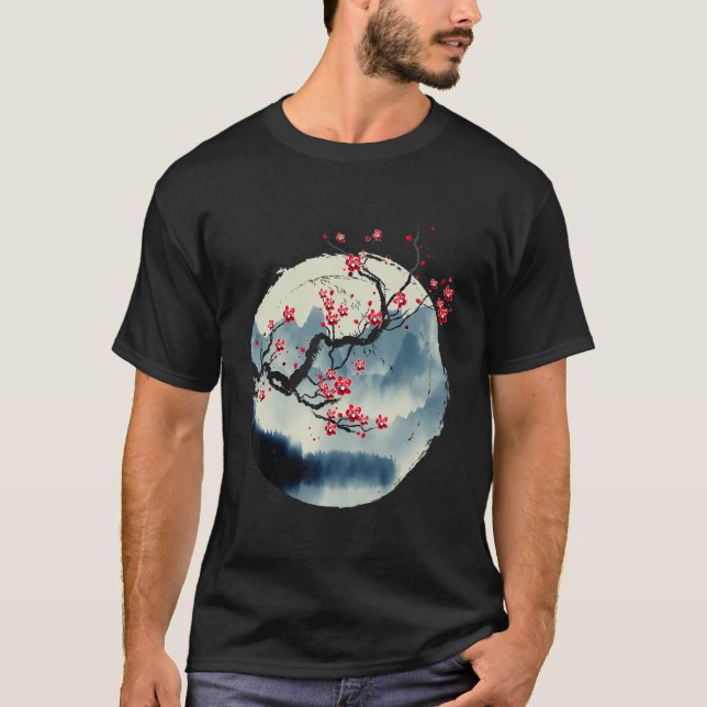 Zen Mountains Cherry Blossom Blume Japanisches Hol T-Shirt (Vorderseite)