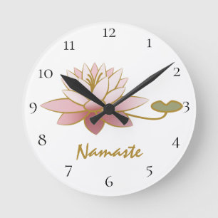 *~* Zen Namaste rosa Lotos-Blumen-geistiges Weiß Runde Wanduhr