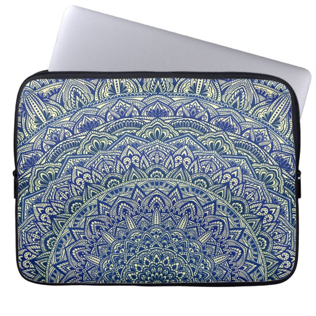 Zen Navy und Gelb Mandala Laptopschutzhülle (Vorderseite)