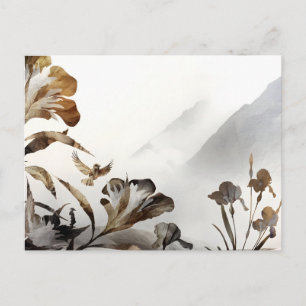 Zen Nebelberg Vögel Minimalistische Natur Feiertagspostkarte