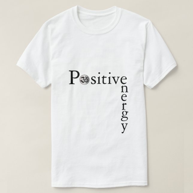 Zen Om positives Energie minimalistisches weißes Y T-Shirt (Design vorne)