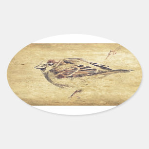 Zen Oriental Art Bleistift Skizze Wildvogel Ovaler Aufkleber