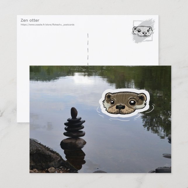 Zen Otter (Farbe) Postkarte (Vorne/Hinten)