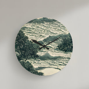 Zen-Ozeanwellen-Monochrome-Kunstuhr Große Wanduhr