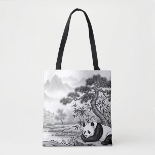 Zen Panda Pagode Traditionelle Tinte-Wasch-AOP-Tas