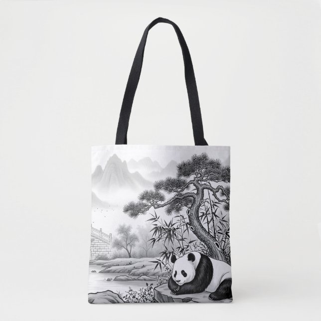 Zen Panda Pagode Traditionelle Tinte-Wasch-AOP-Tas (Vorderseite)