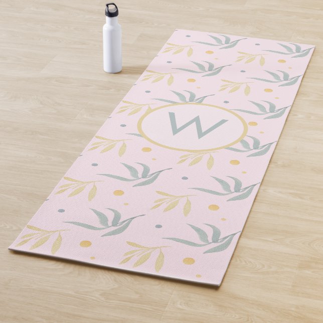 Zen Pastel Pink Botanisches Muster Monogramm Yogamatte (Beispiel)