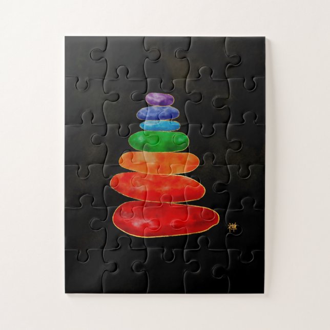Zen Pebbles Chakras - Wasserfarbe & Gold Puzzle (Vertikal)