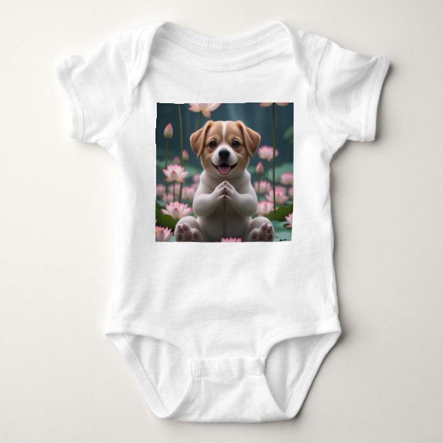 Zen Puppy auf Lotus - Baby Bodysuit Strampler (Vorderseite)