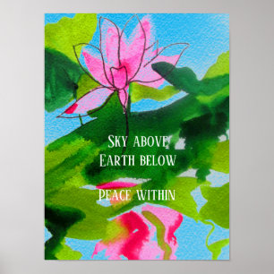 Zen quote lotus watercolor art peace poster