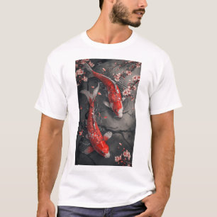Zen Red Koi Fish and Cherry Blossom Pond T - Shirt