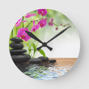Zen,Ruhe,rosa Orchidee,schön,Wellness-Center,Heil Runde Wanduhr