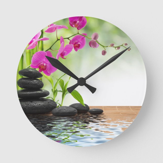 Zen,Ruhe,rosa Orchidee,schön,Wellness-Center,Heilu Runde Wanduhr (Vorderseite)