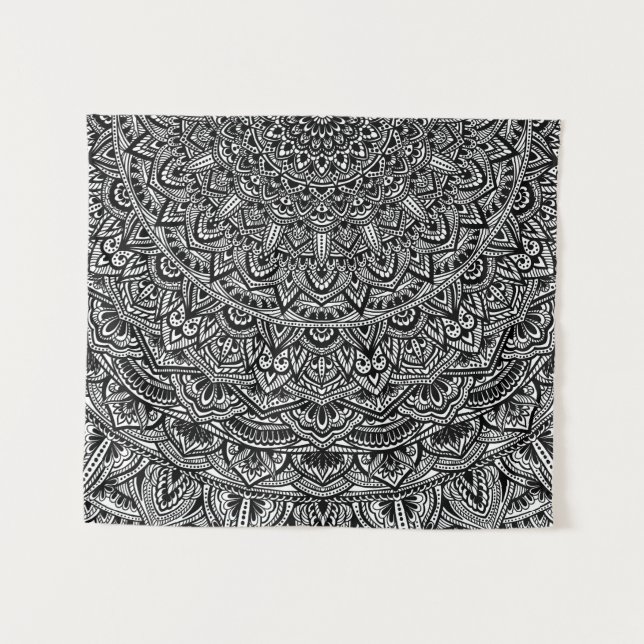 Zen-Schwarzweiss-Mandala Wandteppich (Vorderseite (Horizontal))
