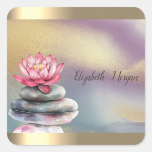 Zen-Steine Lotus Goldstreifen Farbige Yoga Quadratischer Aufkleber