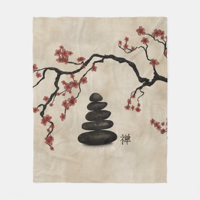 Zen Steine Sakura Baum Fleecedecke (Vorderseite)