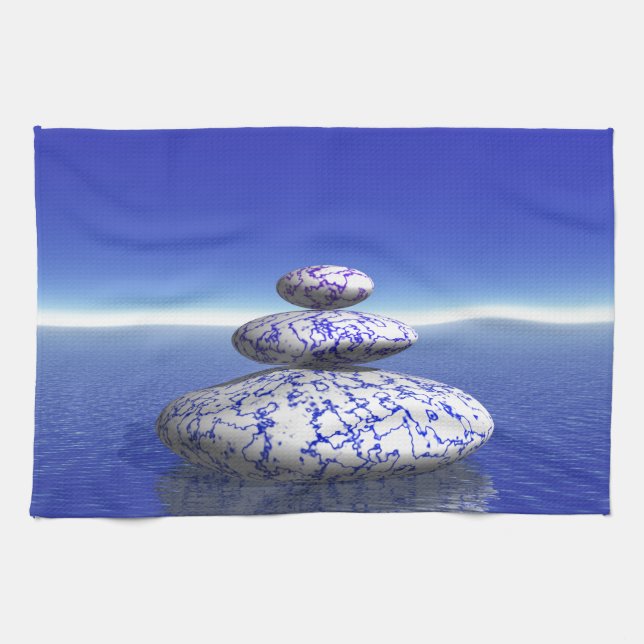 Zen Stone Blue Lila Ocean Liebe Peace Inspiration Handtuch (Horizontal)