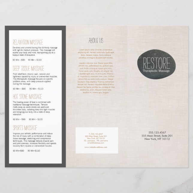 Zen Stone Massage Therapeut Trifold Broschüre (Vorderseite)