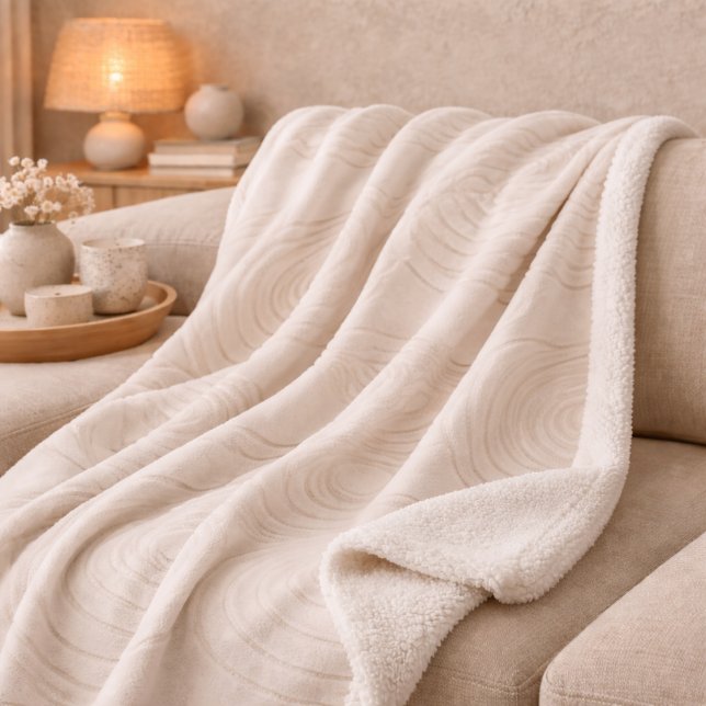 Zen Stone Ripple Sherpa Blanket Sherpadecke (Stone-inspired ripple pattern in light tan flowing across smooth ivory)