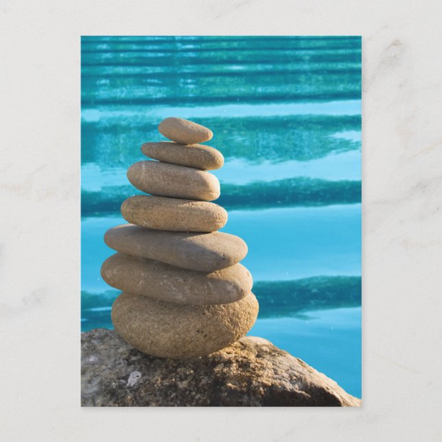 Zen stone tower with blue water postcard postkarte (Vorderseite)