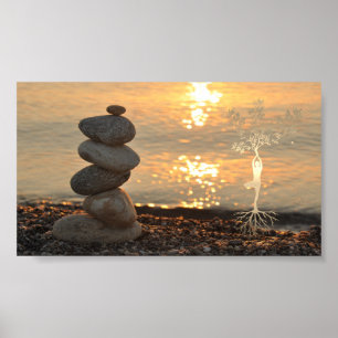 Zen Stones, Landschaft, Girl-Silhouette Poster