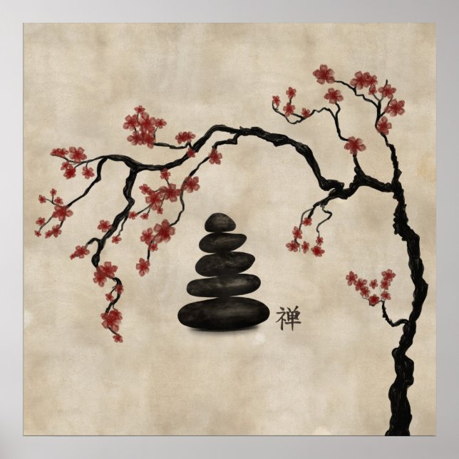 Zen stones Sakura Tree Poster (Vorne)