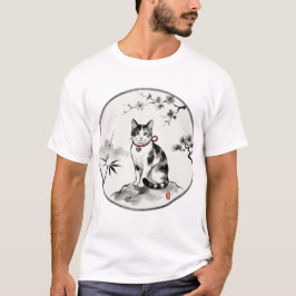 Zen Sumi-e Stil Tuschwaschung Katzen Kunst T-Shirt
