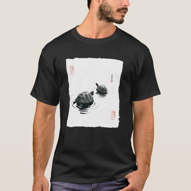 Zen Turtles Japanese Sumi-e Ink Wash Painting Harm T-Shirt (Vorderseite)