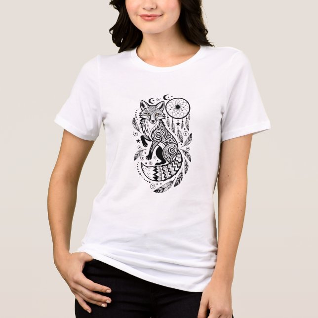 Zen-Wald-Fuchs-Tribal-Mond & Sterne Tri-Blend Shirt (Vorderseite)