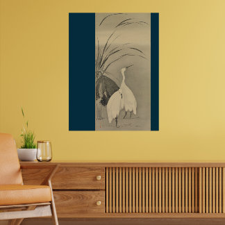Zen Wall Decor - Minimalist Lotus & White Egrets  Poster