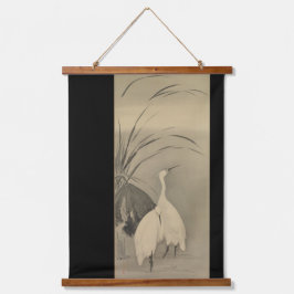 Zen Wall Decor - Minimalist Lotus & White Egrets Wandteppich Mit Holzrahmen