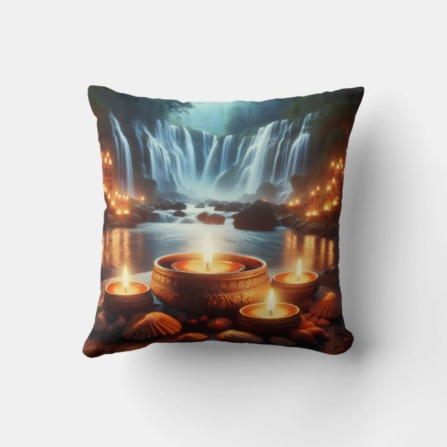 Zen Waterfall & Candles Luxury Kissen (Rückseite)