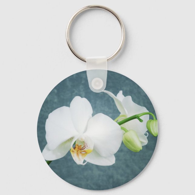 Zen White Orchid Blume Schlüsselanhänger (Vorderseite)