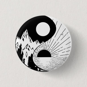 Zen Yin Yang Schwarz-weiß Button