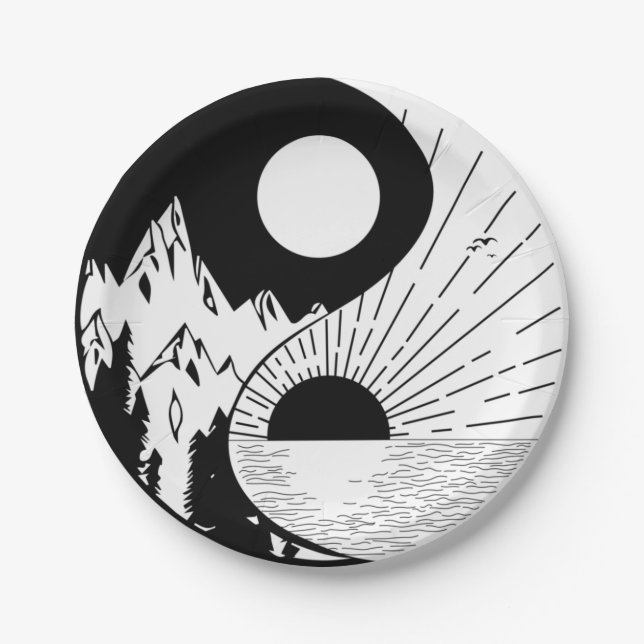 Zen Yin Yang Schwarz-weiß Pappteller (Vorderseite)