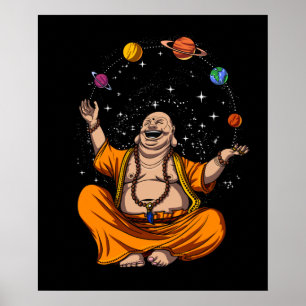 Zen Yoga Buddha Juggling Space Planets Meditation Poster