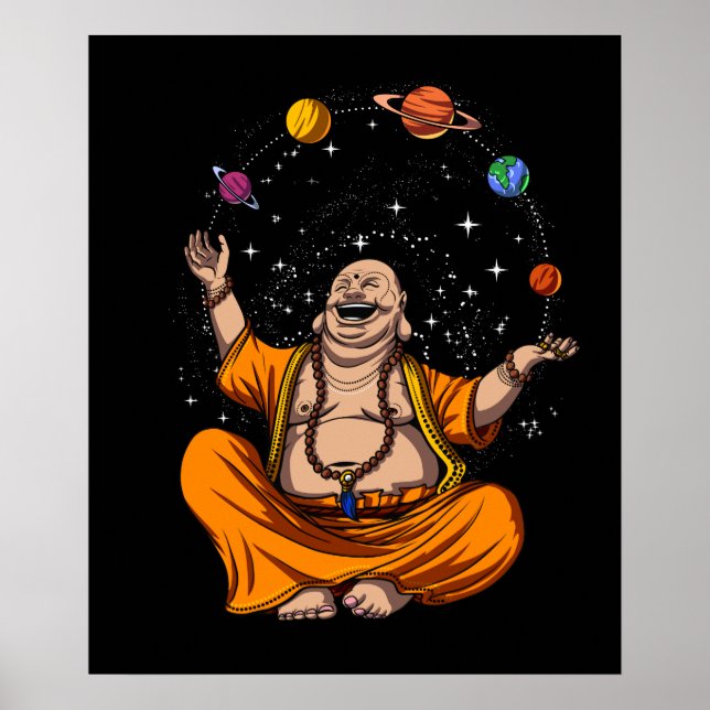 Zen Yoga Buddha Juggling Space Planets Meditation Poster (Vorne)