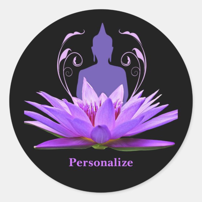Zen Yoga Buddha Lotus Flower Purple Personalize Runder Aufkleber (Vorderseite)
