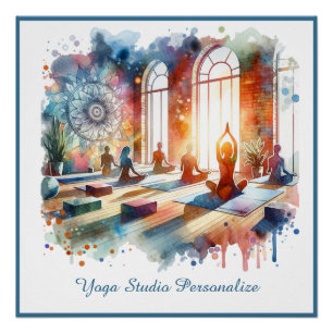 Zen-Yoga-Klasse Spirituelle Achtsamkeit Wasserfarb Poster