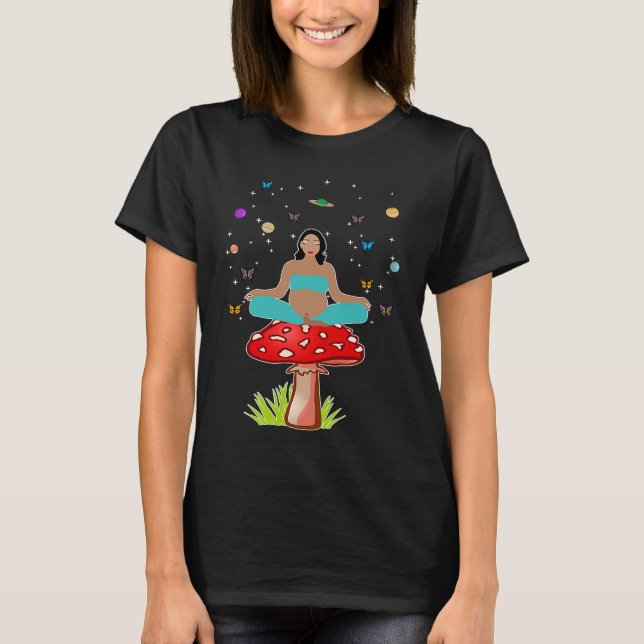 Zen Yoga Meditation Pregnant Women Mushroom Buddha T-Shirt (Vorderseite)