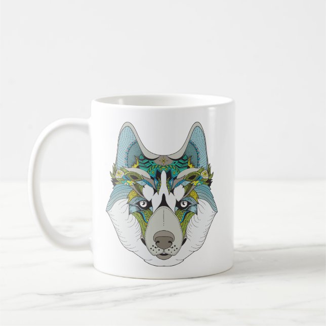 Zenart gemustert Husky Dog Blue Husky Face Kaffeetasse (Links)